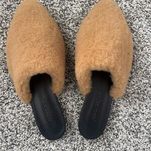 Jenni Kayne Camel Faux Shearling Slip-On Mules